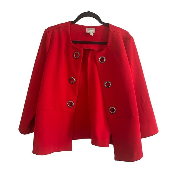 CHICO’S Red Textured Grommet Open-Front Jacket - Chico’s Sz 2 (Large/12) - Picture 2 of 6